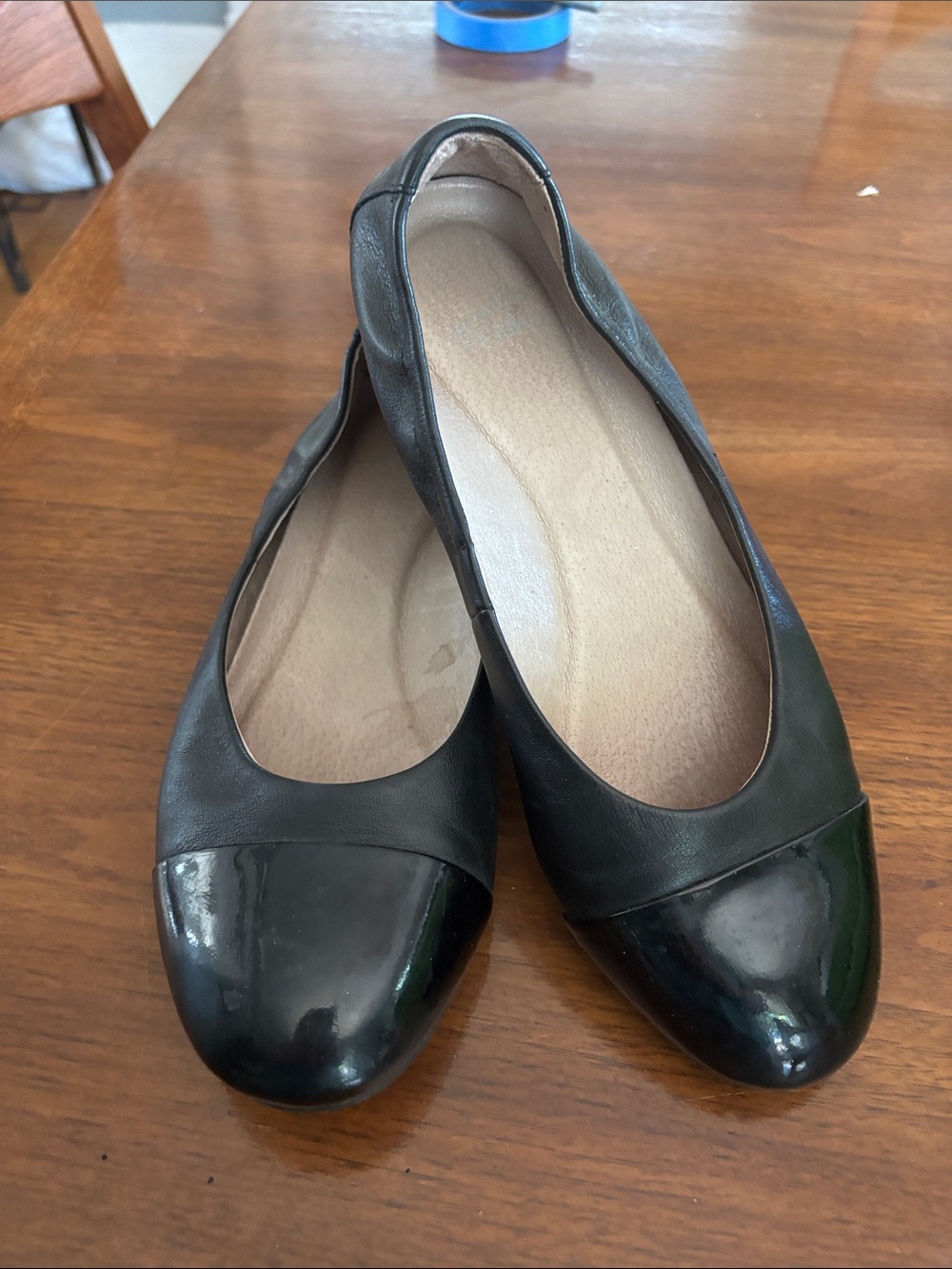 Dansko Black Two-Tone Cap-Toe Ballet Flats